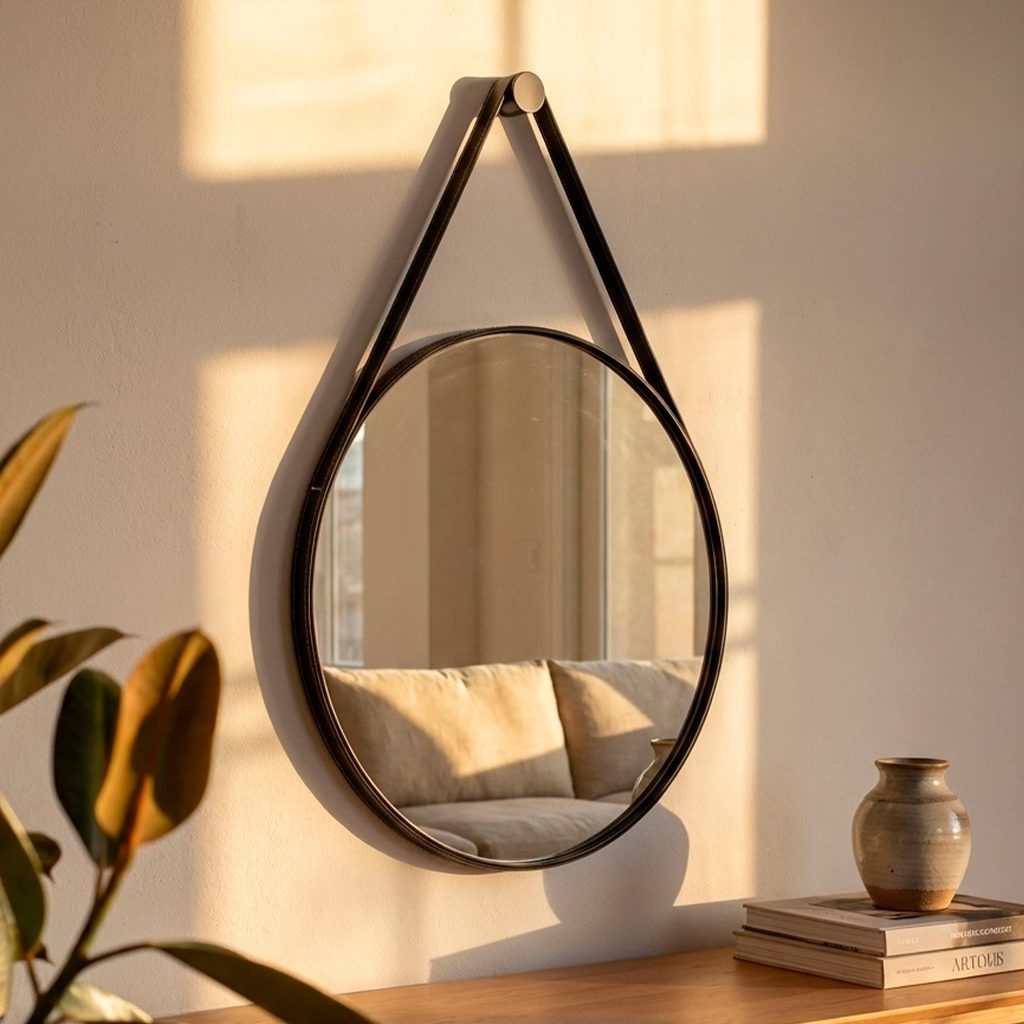 Espelho Redondo Decorativo Suspenso Alça 60cm + Pino Suporte para Banheiro Sala Quarto em Oferta na Shopee