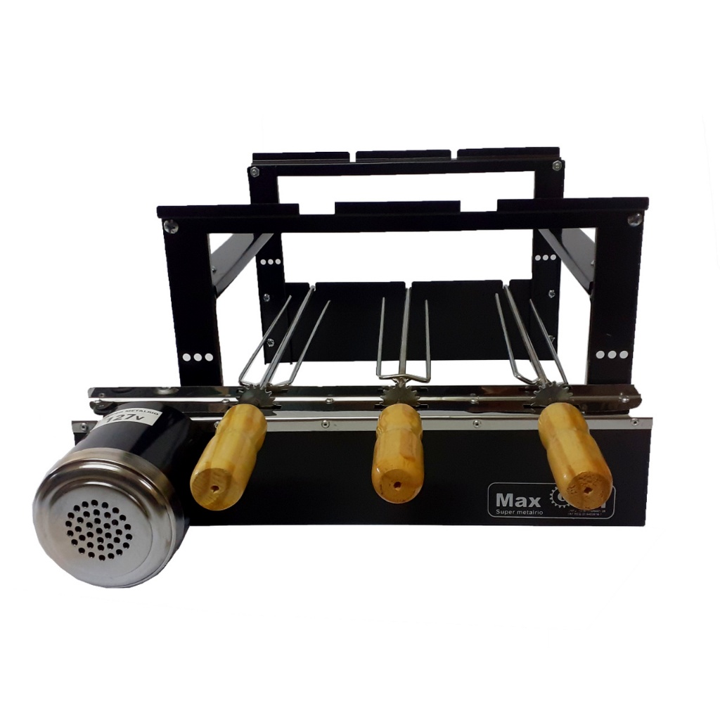 Churrasqueira Max Grill Giratória 3 Espetos Pré-Moldada Motor Elétrico 1/30 hp WEG 110V ou 220V