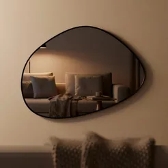 Espelho Orgânico Moderno Decoração Lavabo Banheiro 80x60cm c/ moldura em couro ecológico