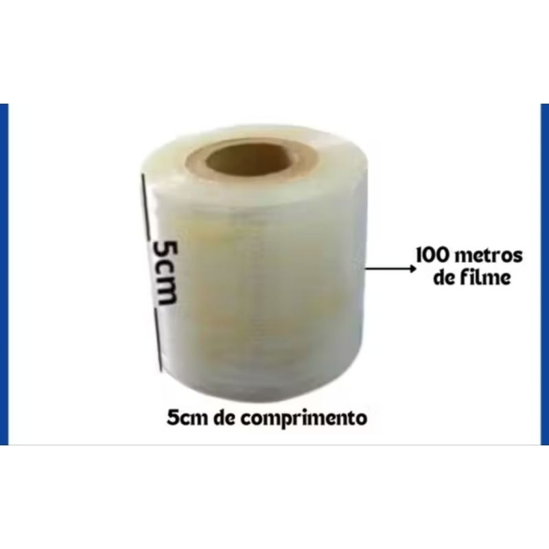 2 Rolos Filme Stretch 5cm Largura X 100mts Enxertia, Embala Tudo, 25 micras.