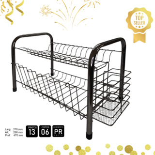 Escorredor Duplo de Pratos e Talheres Gourmet Preto em Aço em Oferta na Shopee