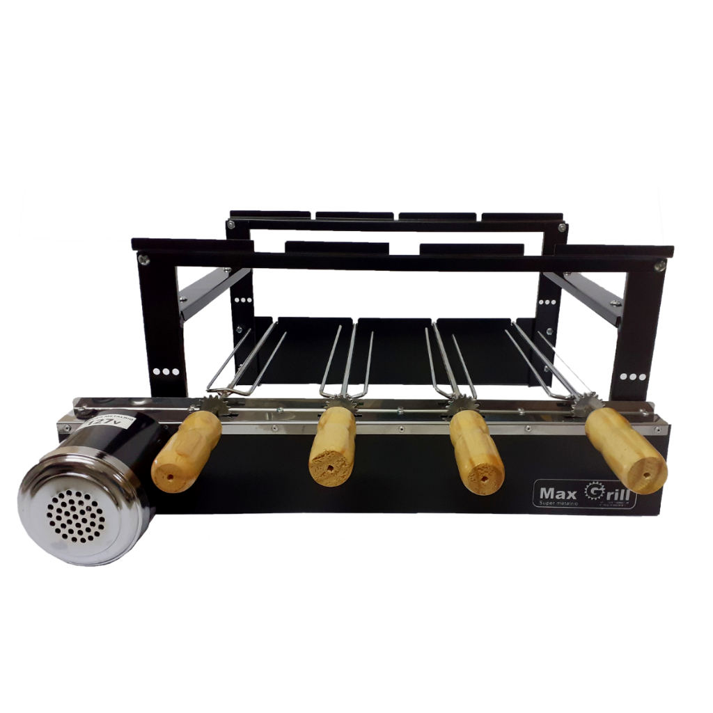 Churrasqueira Max Grill Giratória 4 Espeto Pré-Moldada Motor Elétrico 1/30 hp WEG Original 110V/220V