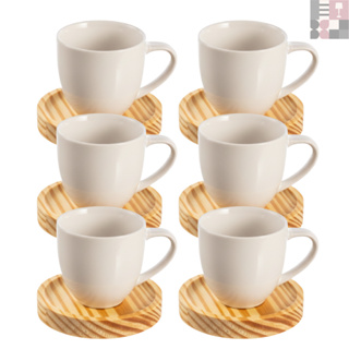 Jogo de Xícaras em Porcelana Café Expresso - 12 Peças Pires em Madeira (6 xícaras 80 ML + 6 pires) em Oferta na Shopee