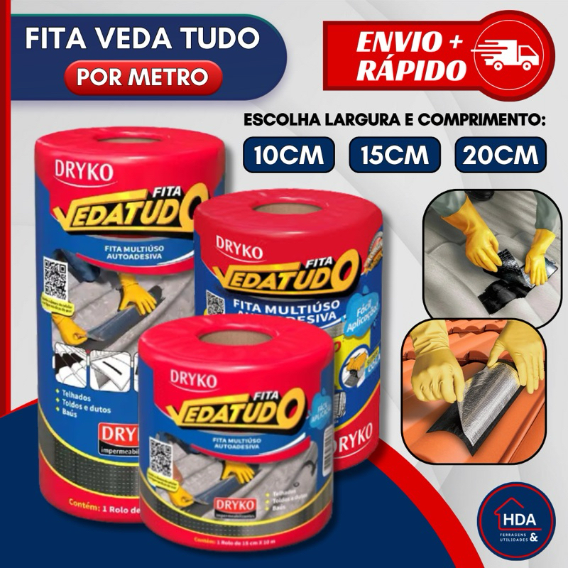 Fita Aluminio Vedação Vazamentos Veda Tudo Trincas Laje Telhado Telhas 10cm 15cm ou 20cm Dryco POR METRO
