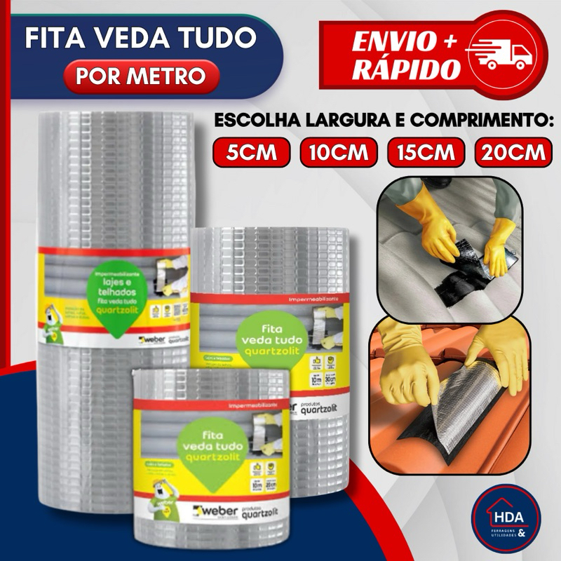 Fita Aluminio Vedação Vazamentos Veda Tudo Trincas Laje Telhado Telhas 5cm 10cm 15cm 20cm POR METRO em Oferta na Shopee