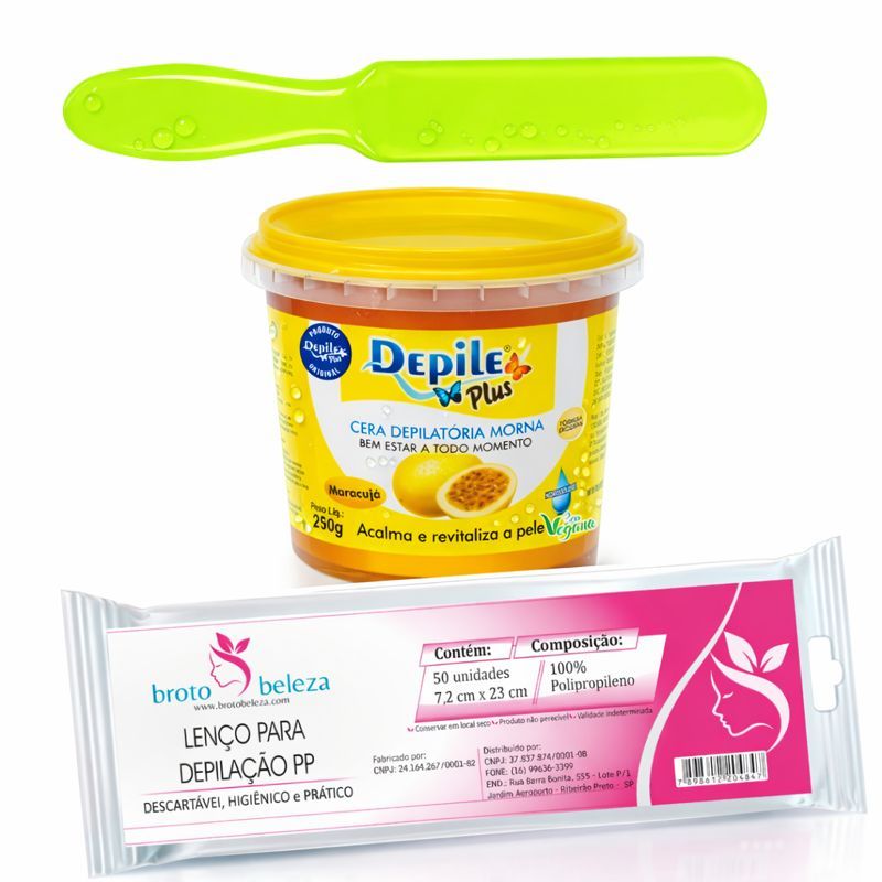 Depilar Em Casa Cera Morna Aquecer no Micro-ondas Hortelã 290g Depile Plus + Lenço TNT + Espátula