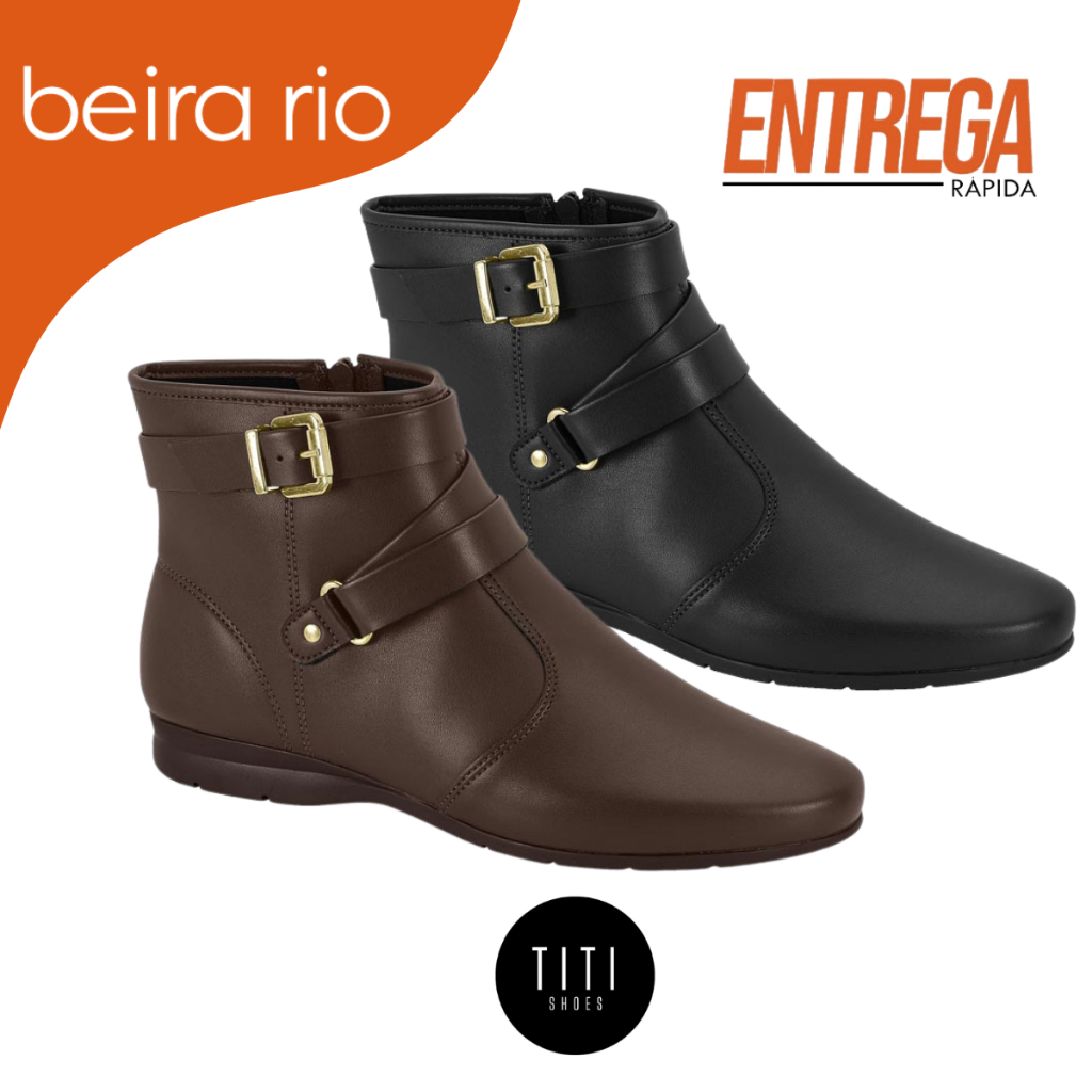 Bota Feminina Beira Rio Original Cano Curto Salto Baixo Conforto Trabalho Zíper