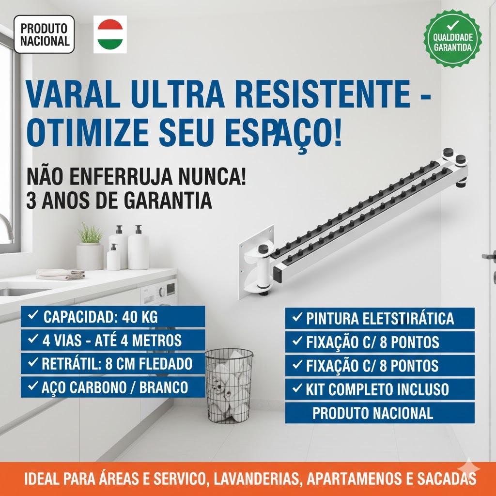 VARAL DE PAREDE ROUPAS RETRÁTIL OU ARTICULADO PARA APARTAMENTOS CASA USO INTERNO OU EXTERNO