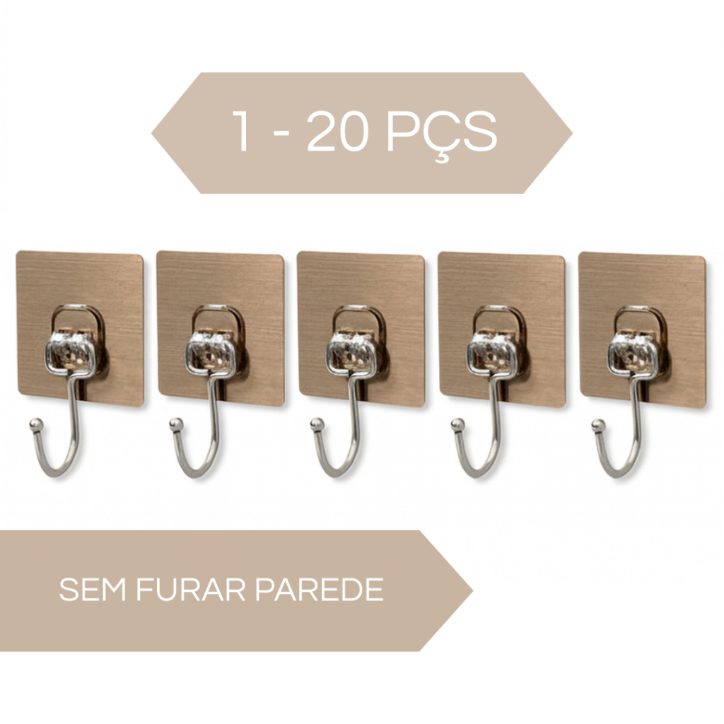 Gancho Adesivo Metálico Autocolante Multifuncional Parede Cozinha Banheiro Casa PREMIUM