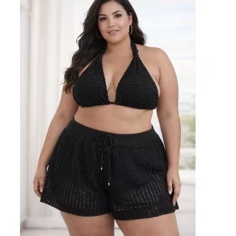 conjunto short e top plus size cortininha Leh em Oferta na Shopee