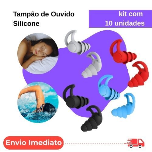 Kit 10 Protetor de Ouvido Antirruído Tampão Auricular Silicone para Estudo Trabalho Viagem Natação