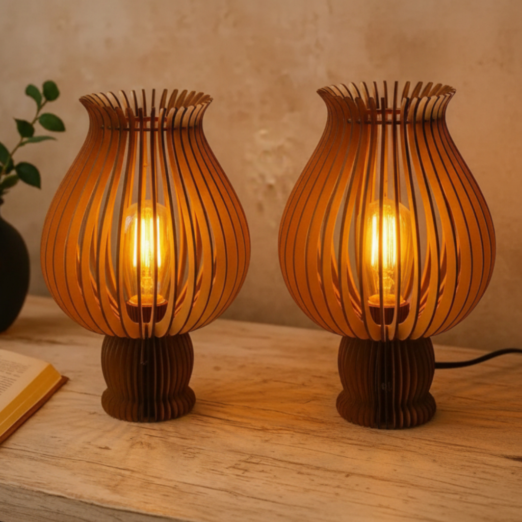 Kit 2 Abajures para quarto sala Rústico Moderno Luminaria em MDF em Oferta na Shopee