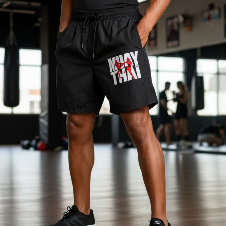 Short Bermuda Tactel Muay Thai Com Elástico Seca Rápido Bolsos Laterais Treino Luta Arte Marcial