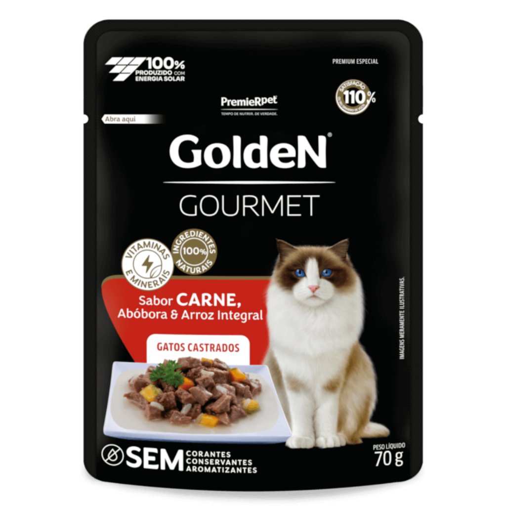 Golden Gourmet Sachê Para Gatos Castrados Carne 70g