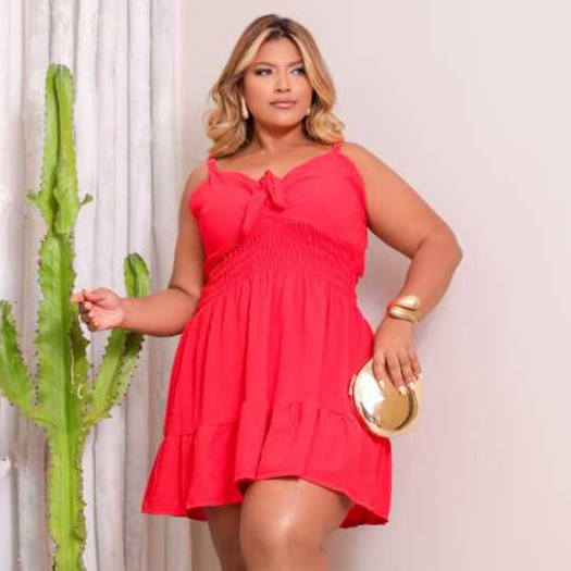 Vestido Feminino Plus Size Vestidinho De Alcinha  Soltinho no Crepe Dunas Rodado Moda Feminina