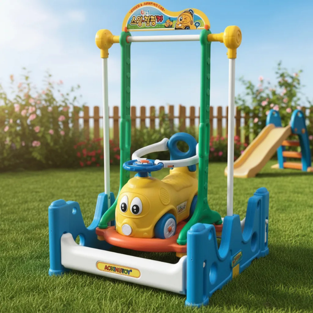 Playground Infantil 4 em 1 Gangorra Balanço Pula Pula e Carrinho com Sistema de Trava Estrutura Segura Diversão