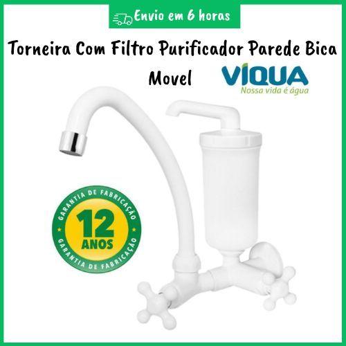 Torneira Com Filtro Purificador Agua Parede Bica Movel Viqua Branca