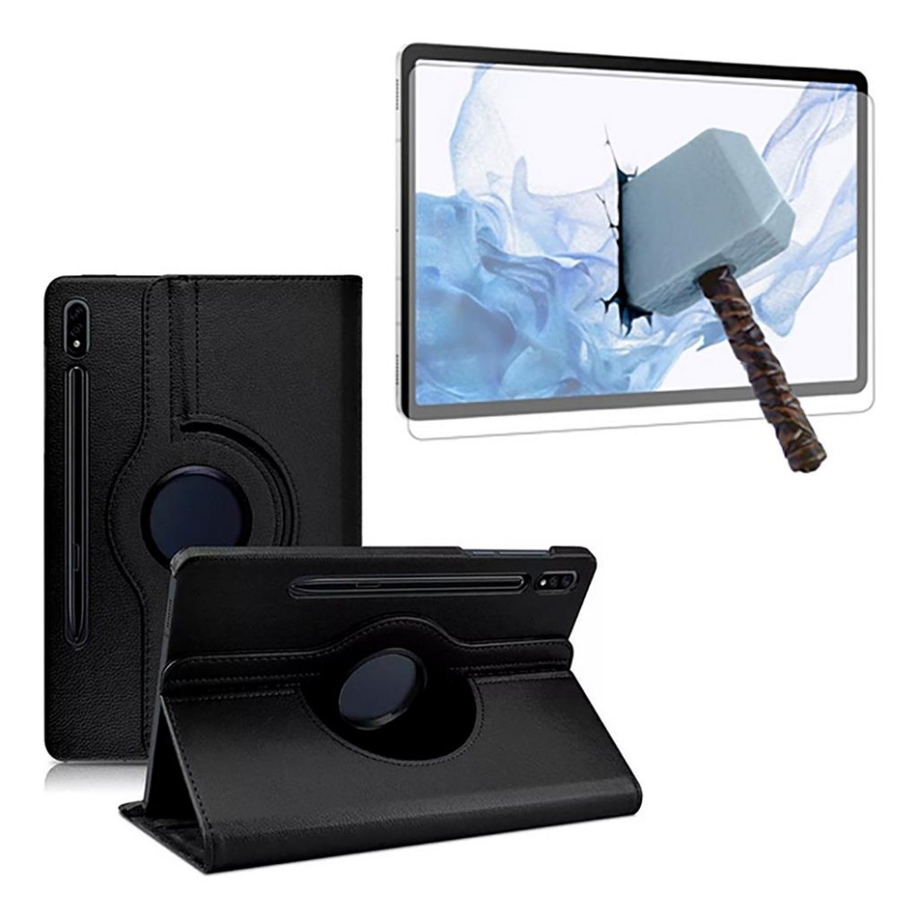 Capa Giratória 360 + Película Vidro para Tablet Galaxy Tab S8 Plus 12.4 Polegadas Modelos X800 X806