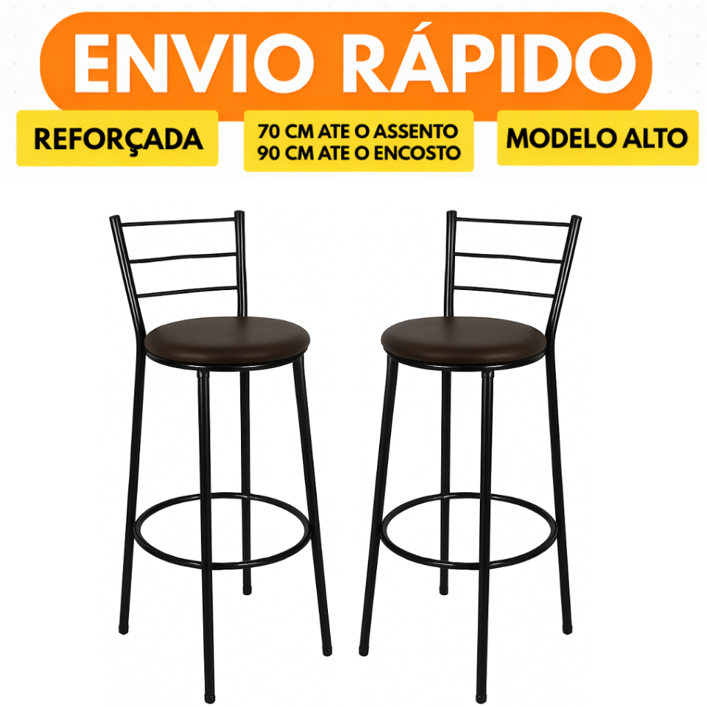 Jogo 2 Banquetas Alta Moderna Rustica Bancada Area de Churrasco