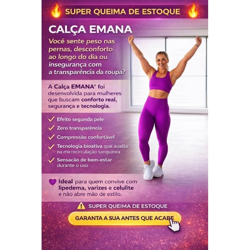 Legging Emana- Zero Transparência- Alta Compressão Cós Alto Modelador Academia- Lipedema- Varizes- Anti- Celulite