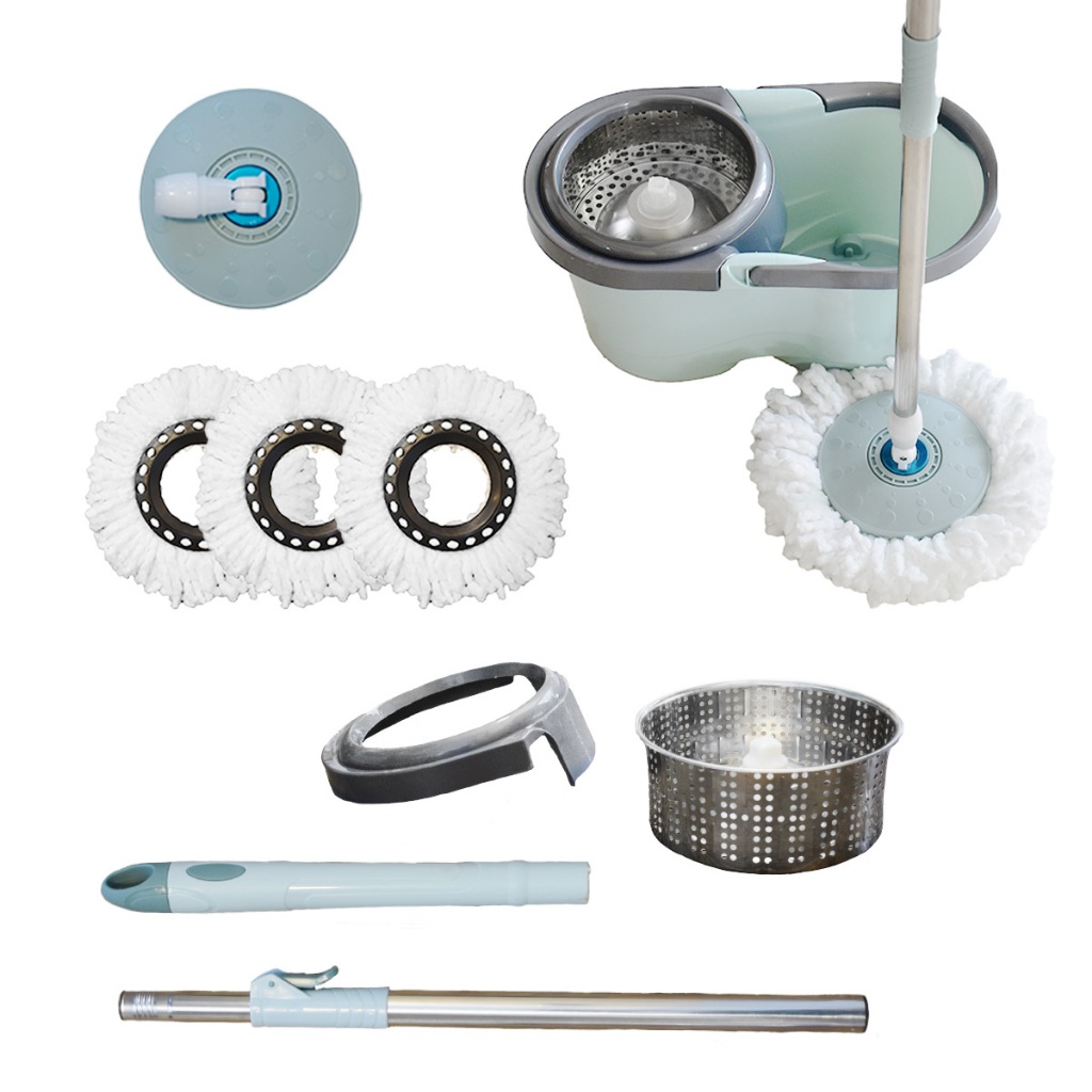 Mop Giratório 360 Balde 10,5 Litros com Cabo Inox 140 cm e 3 Refil Microfibra