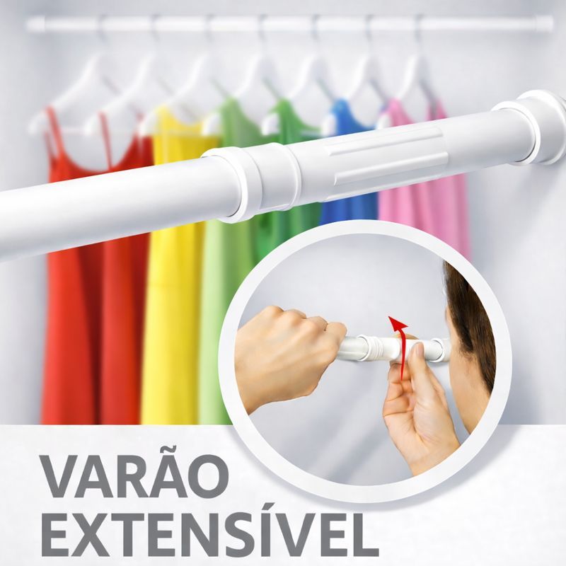 Varão Extensível Ajustável 45cm a 1,50m Cortina Box Banheiro Sem Furo Varão Extensível Ajustável 45cm a 1,50m Cortina Box Banheiro Sem Furo