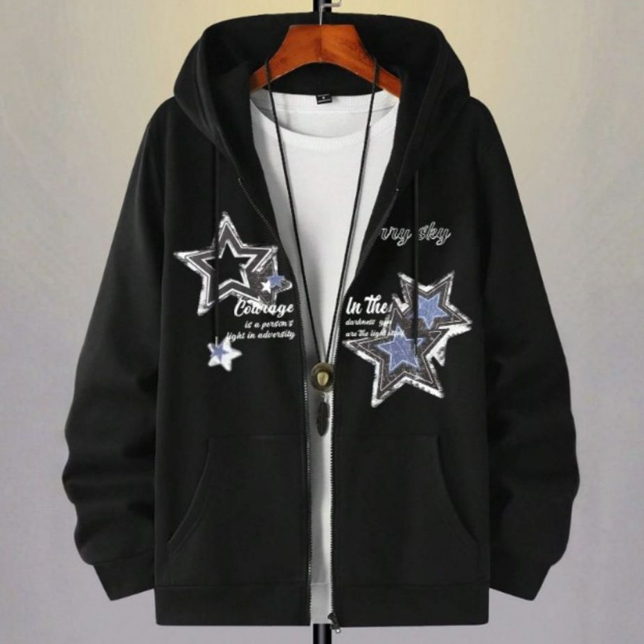 Moletom de Ziper Estampado Star Urban Street Casual Vintage y2k em Oferta na Shopee