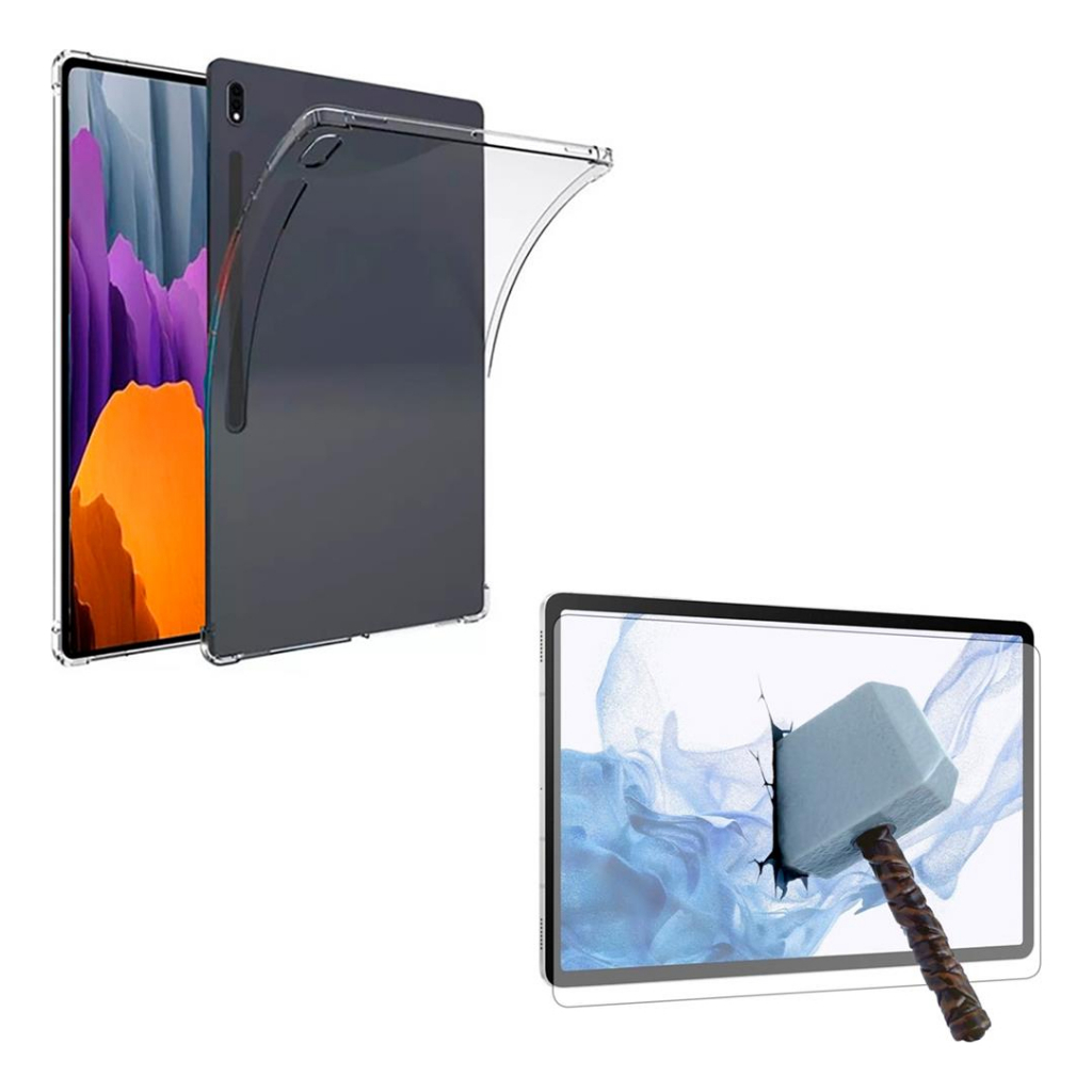 Capa Silicone TPU + Película Vidro para Tablet Galaxy Tab S8 Plus 12.4 Polegadas Modelos X800 X806