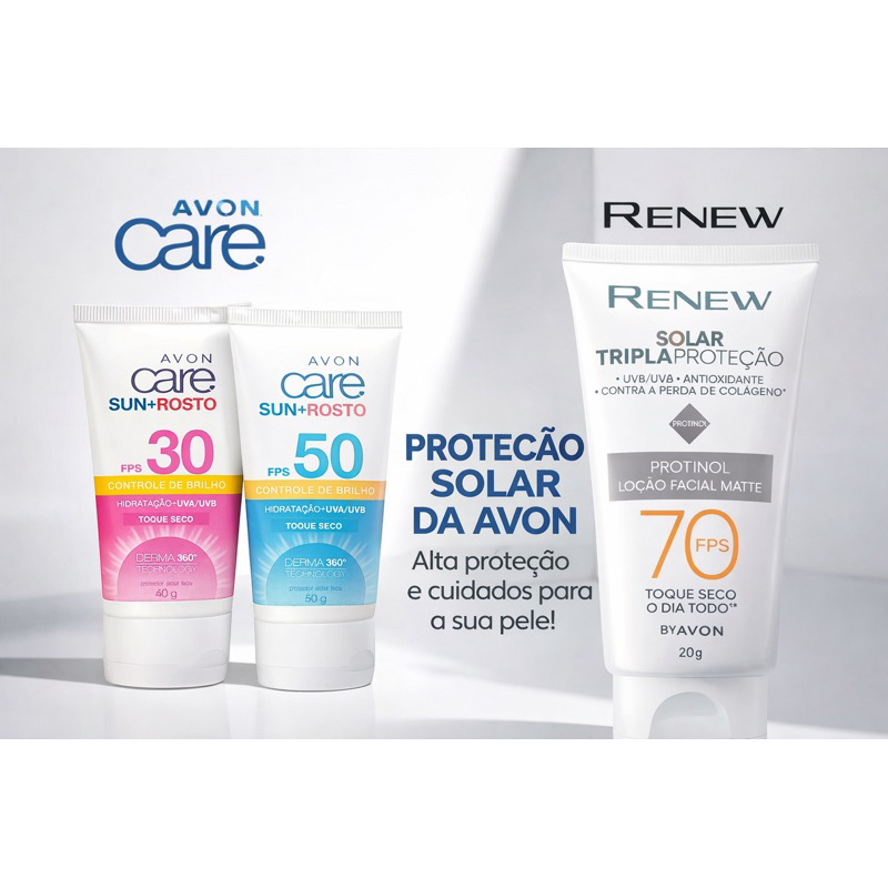 Protetor Solar Facial Avon Care FPS 30 / 50 Toque Seco Controle de Brilho • Renew FPS 70 Tripla Proteção Antissinais. em Oferta na Shopee