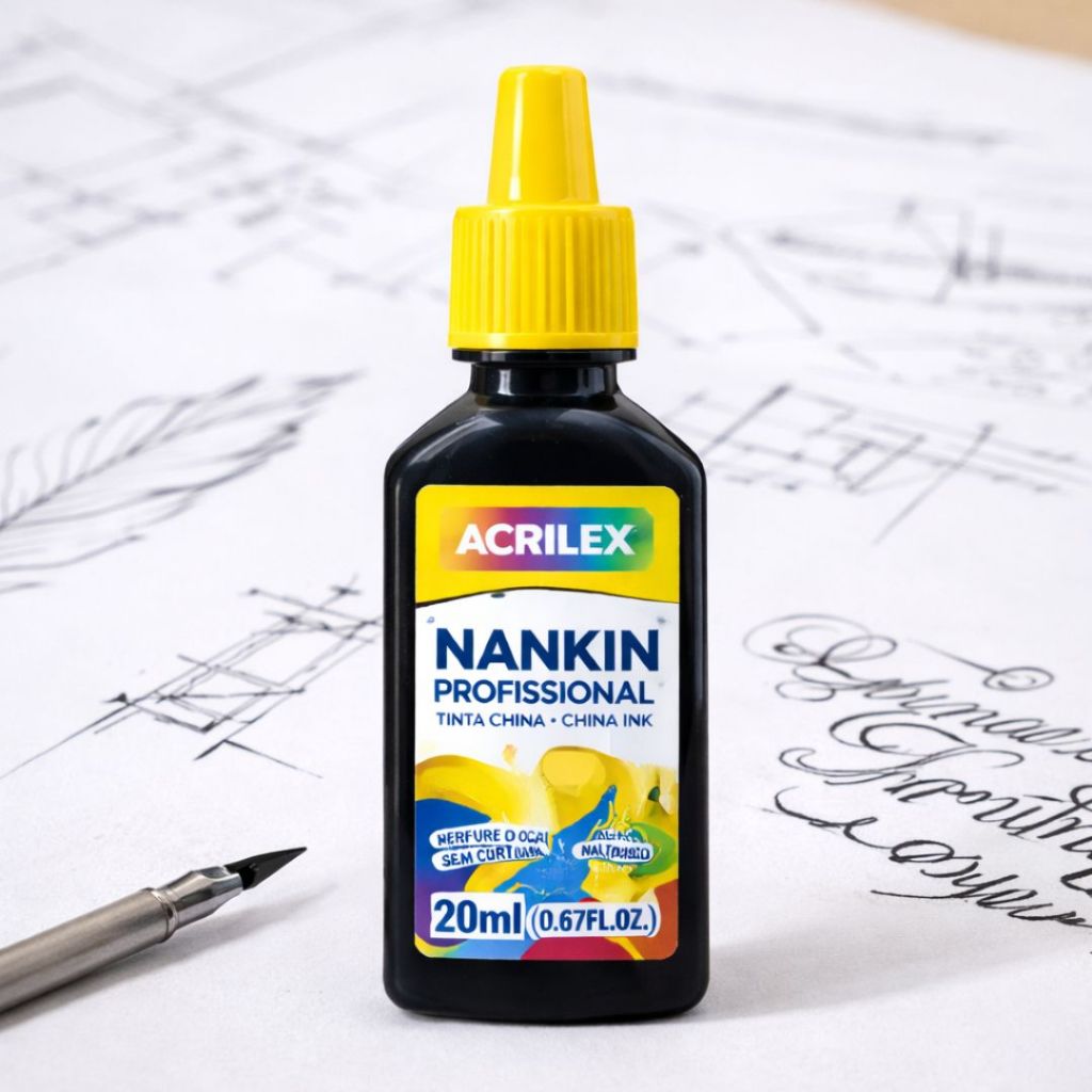 Tinta Nankin Profissional Preta 20ml Acrilex – Alta Precisão e Qualidade - Kit de 1 a 5 Unidades em Oferta na Shopee