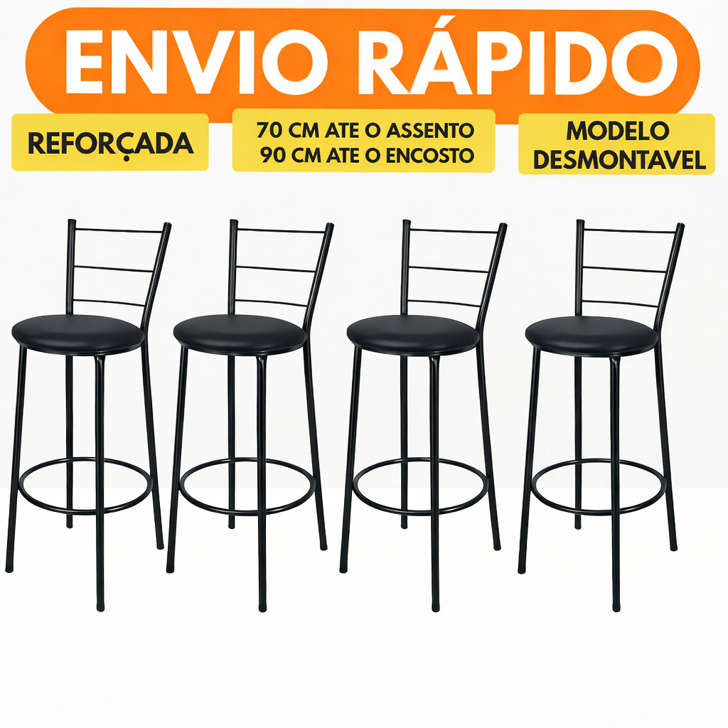 4 Banqueta Alta Reforçada com Pés Emborrachados 90cm Cozinha Area Gourmet