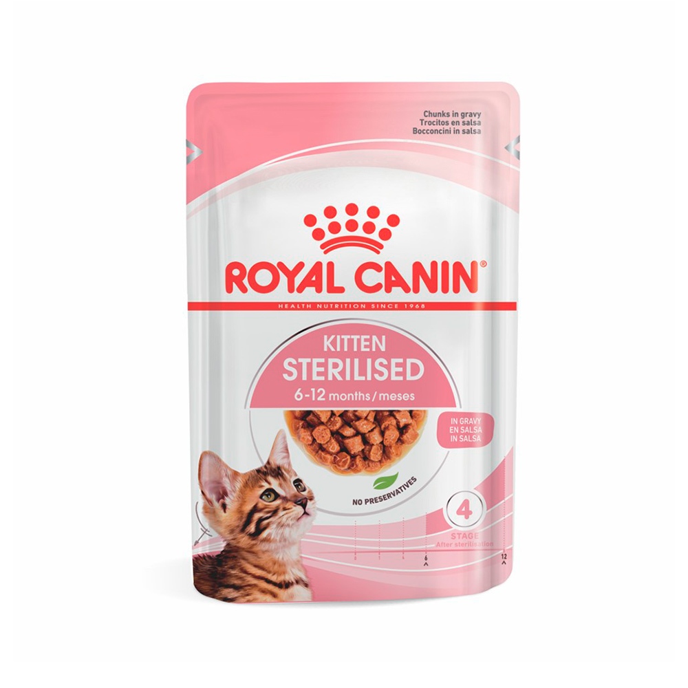 Ração Úmida Royal Canin Sachê Pedaços ao Molho Filhotes Castrados Kitten Sterilised - 12 sachês de 85g em Oferta na Shopee