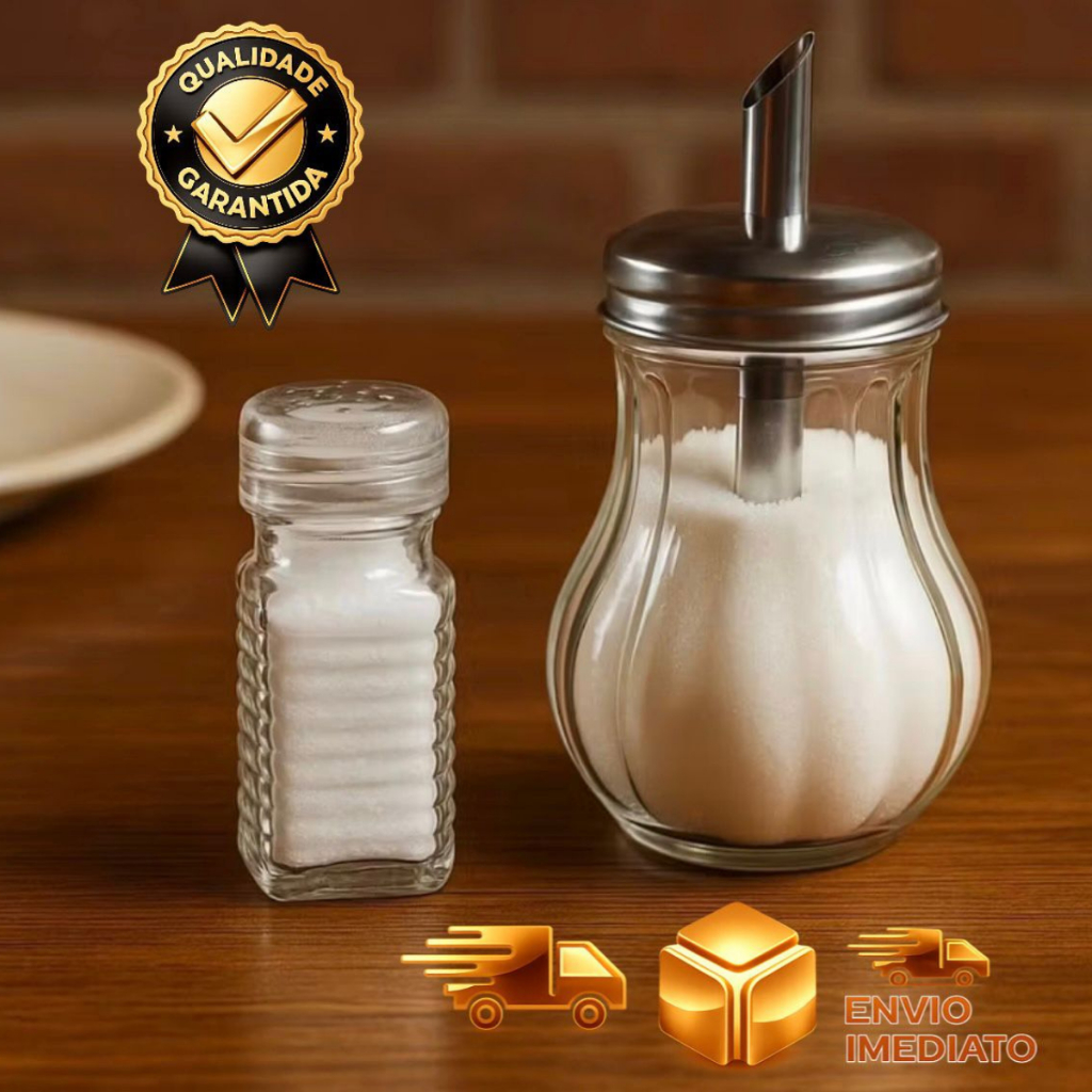 Kit Açucareiro de Vidro + Saleiro 80ml Cozinha Mesa Restaurante Bar em Oferta na Shopee