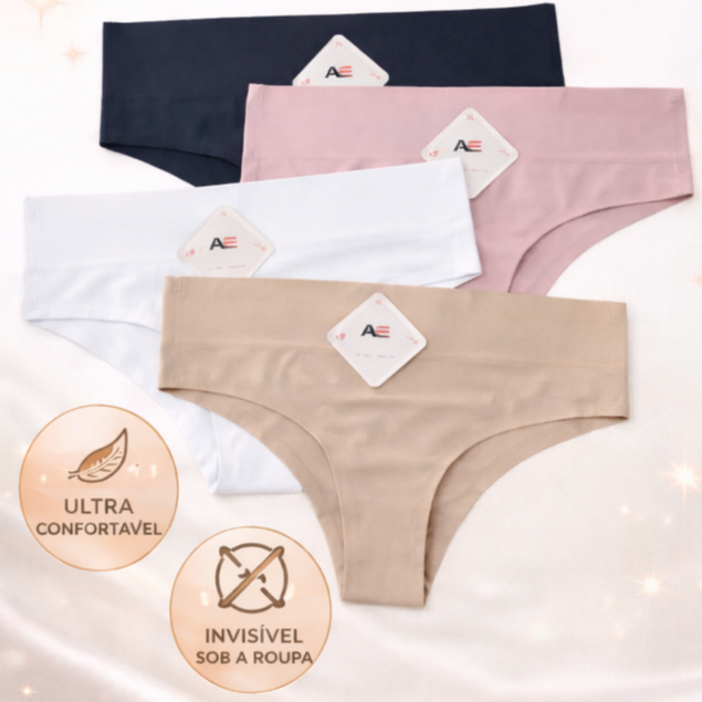 Kit Calcinhas Tanga Cós Alto 5cm Feminina Sem Costura Laser Macia Confortável