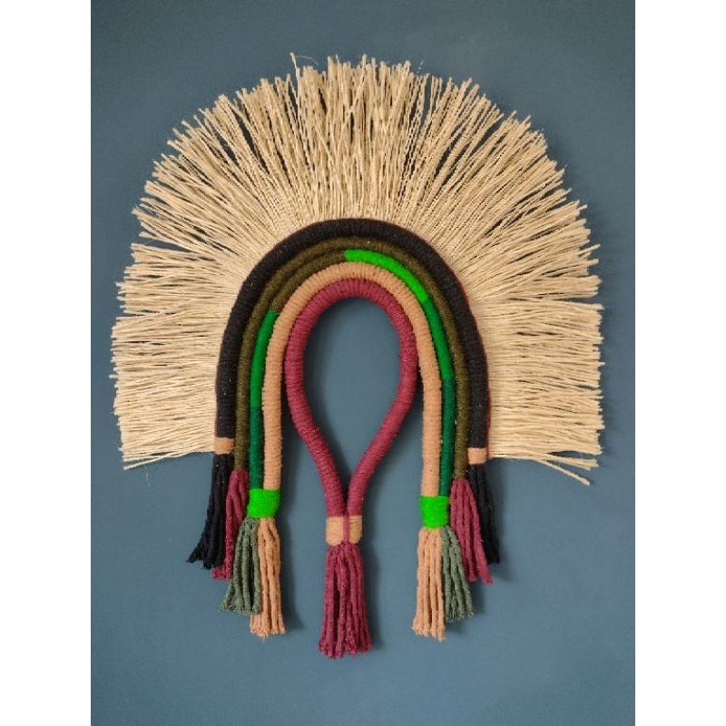 Decoração moderna cocar têxtil macramé boho chic em Oferta na Shopee