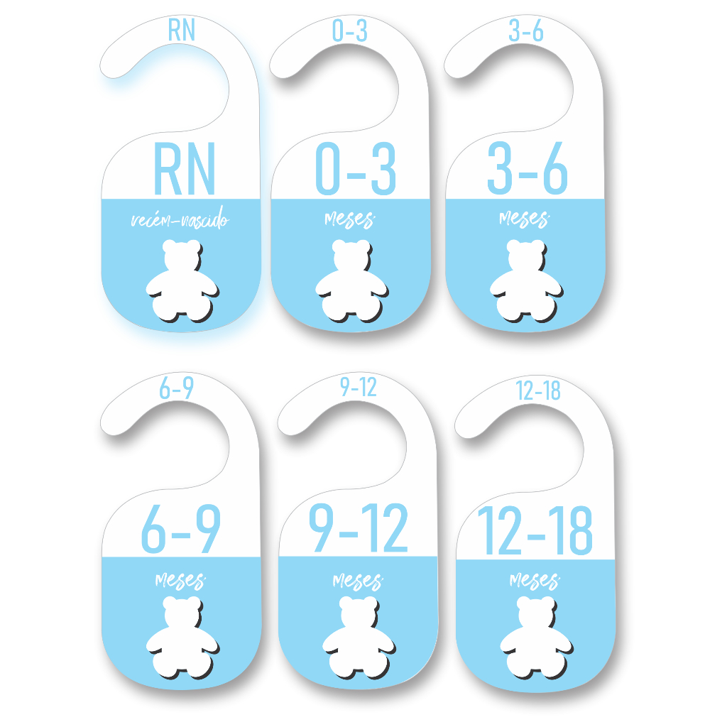 Separador de Cabide Bebê Urso Vazado Azul MDF | Organização RN a 18 Meses | Closet Infantil
