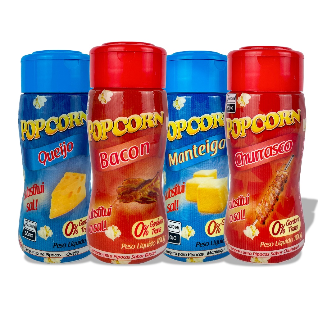 Combo Popcorn - 04 Sabores - Manteiga, Queijo, Churrasco e Bacon em Oferta na Shopee