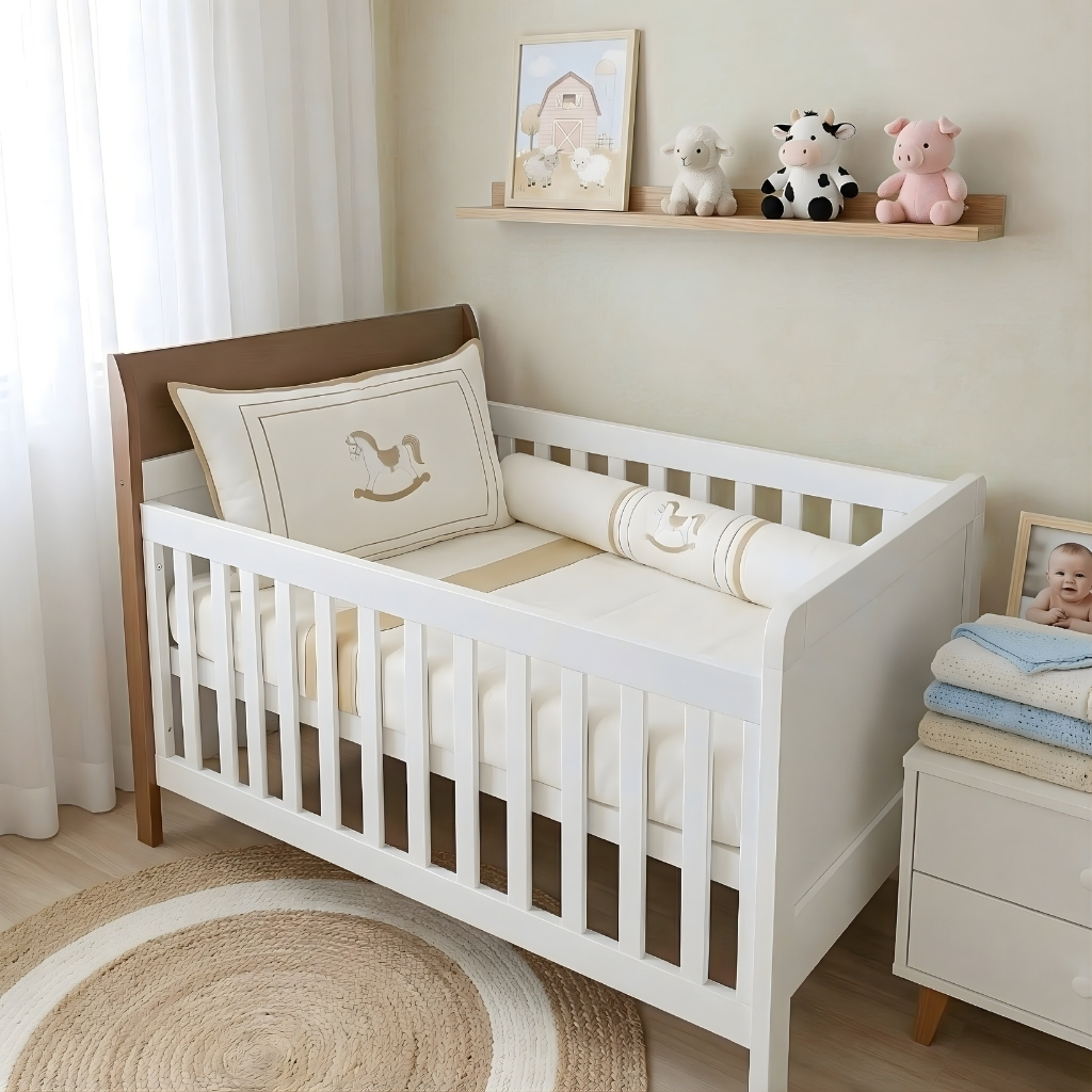 Kit Berço Americano Cavalinho Menino Flores Enxoval Feminino  Com Mosquiteiro  Bordado Antialérgico em Oferta na Shopee