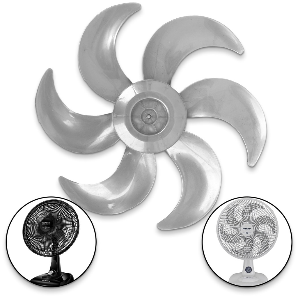 Hélice 40cm 6 Pás Para Ventiladores Mondial Original Cinza, Azul e Preto