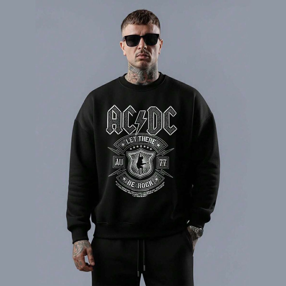 Moletom masculino gola careca blusa dark rock metal ac dc let there be rock 1977 retrô