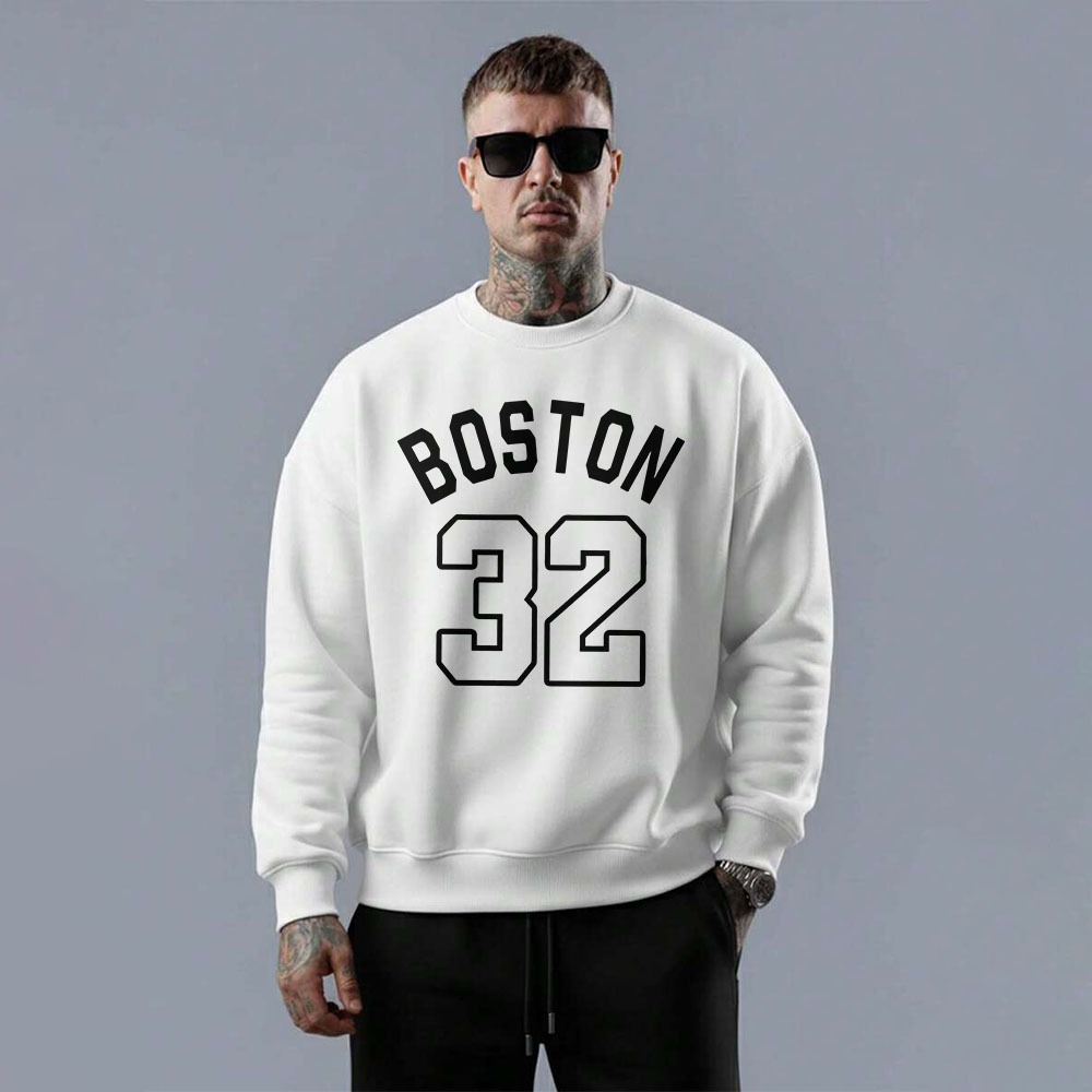 Moletom masculino gola careca blusa Boston 32 arte streetwear moda basquete retrô arte gringa