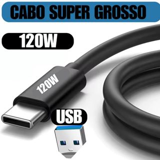 1 2 OU 3 Cabo Turbo SUPER GROSSO 120w USB-TIPO C para IPHONE 15 16 MOTO G Y Z REDMI POCO PAD SAMSUNG em Oferta na Shopee