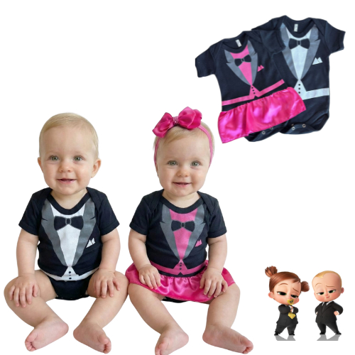Body Temático Bebê Menino Fantasia Poderoso Chefinho Mêsversário Super Confortável