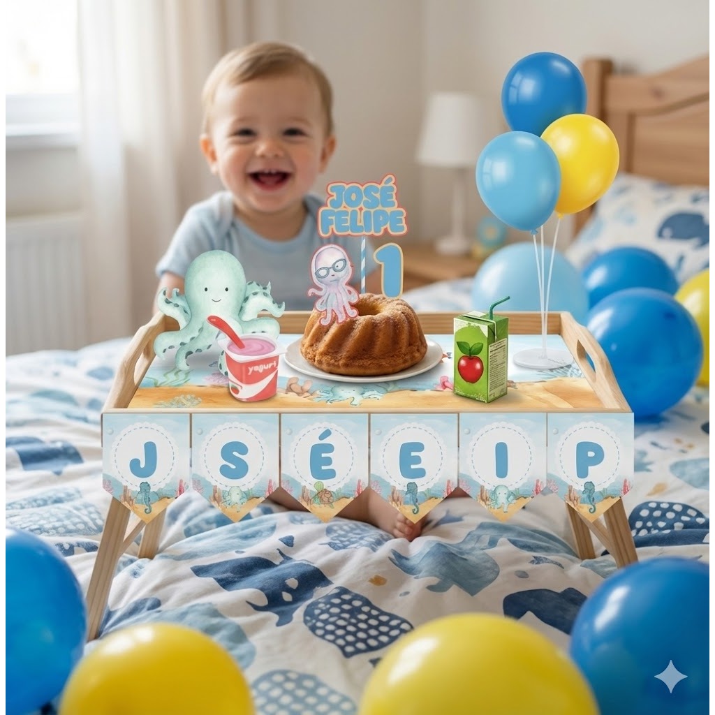 Kit Festa na Bandeja Personalizada Infantil – Nome e Tema Exclusivo -FUNDO DO MAR em Oferta na Shopee