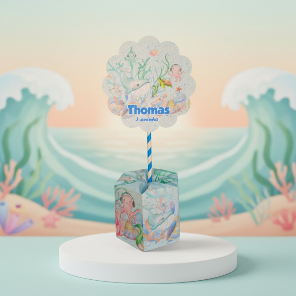 Kit Centro de mesa Festa Infantil Fundo do Mar Aquarela em Oferta na Shopee