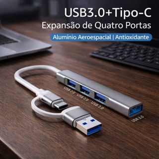 Hub USB-C / USB com 4 Portas USB 3.0 – Alta Velocidade e Design Premium em Oferta na Shopee