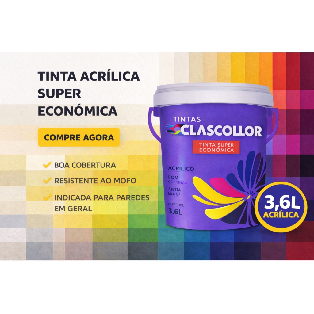 Tinta acrilica 3,,6l Clascollor em Oferta na Shopee