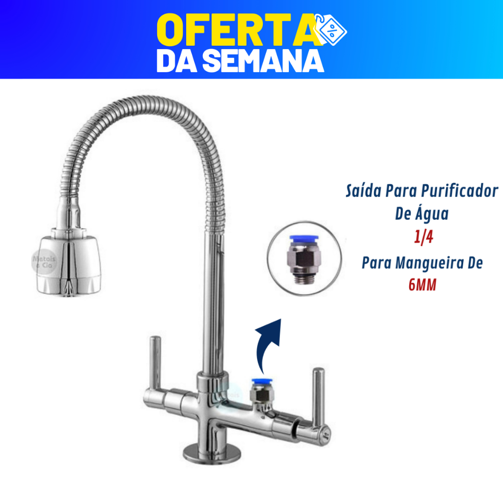 Torneira Gourmet sem Filtro Bancada e Parede Tubo Flexível 2 Tipos De Jato 1/4 de volta