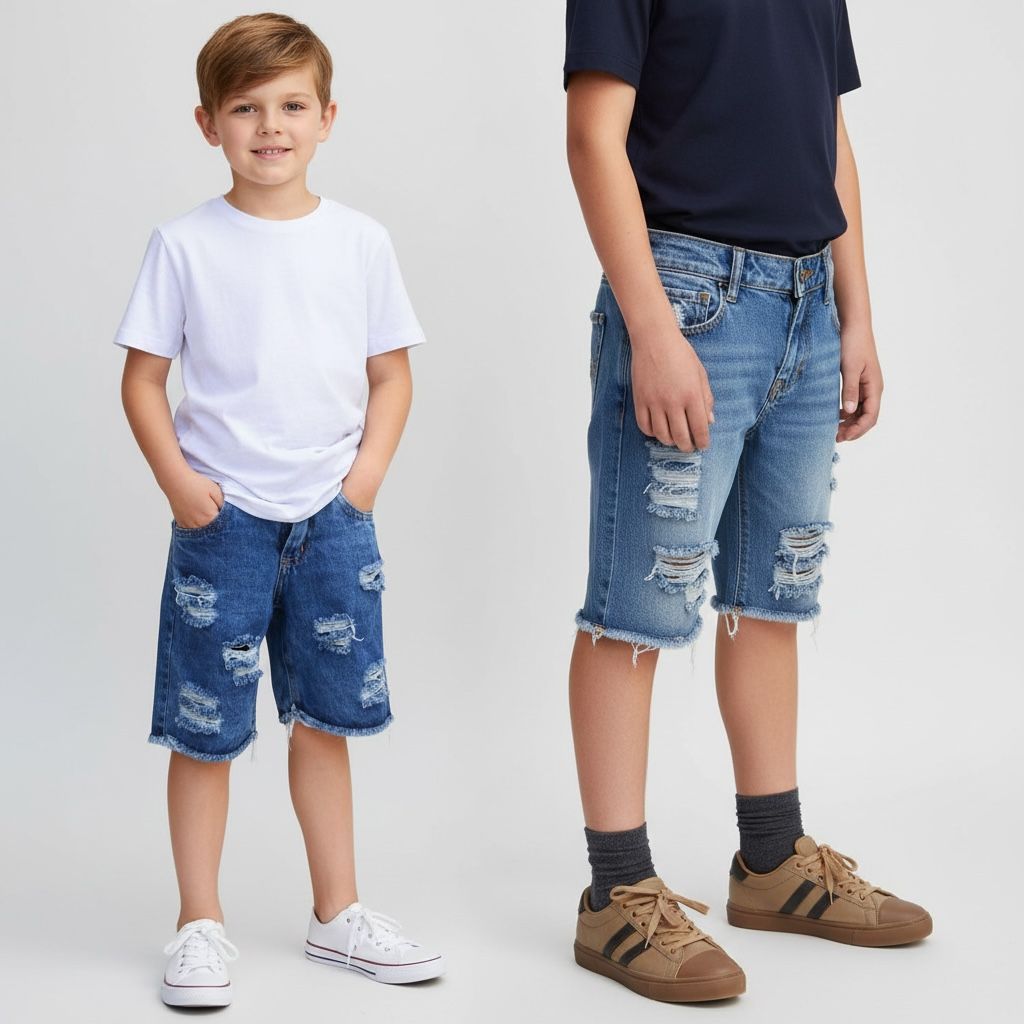 kit 2 bermuda Jeans Infantil Rasgada | Confortável para Meninos. em Oferta na Shopee