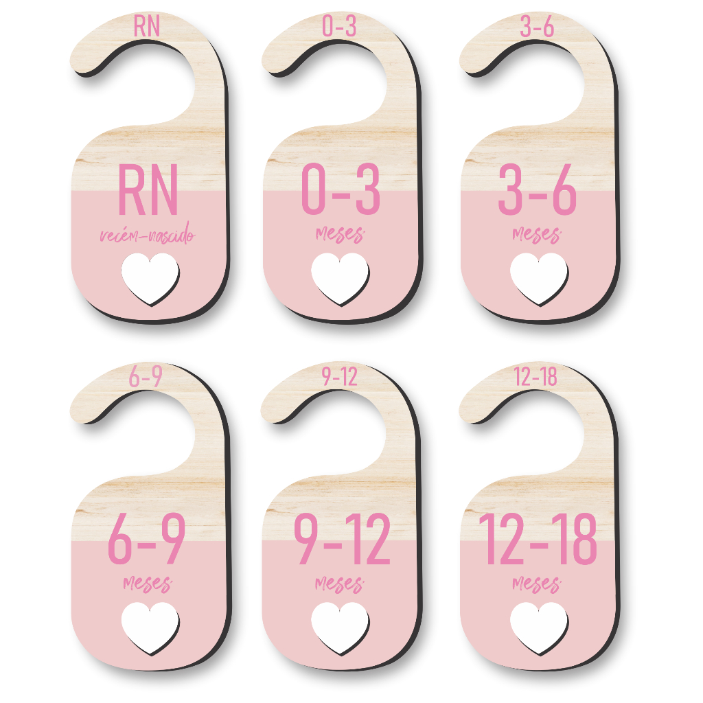 Separador de Cabide Bebê Coração Vazado Rosa MDF | Organização RN a 18 Meses | Closet Infantil em Oferta na Shopee